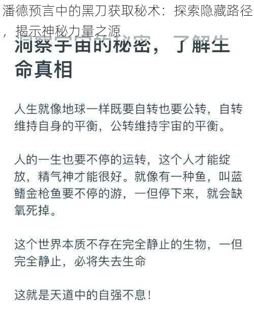 潘德预言中的黑刀获取秘术：探索隐藏路径，揭示神秘力量之源