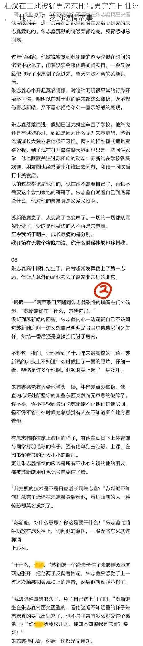 壮汉在工地被猛男房东H;猛男房东 H 壮汉，工地劳作引发的激情故事