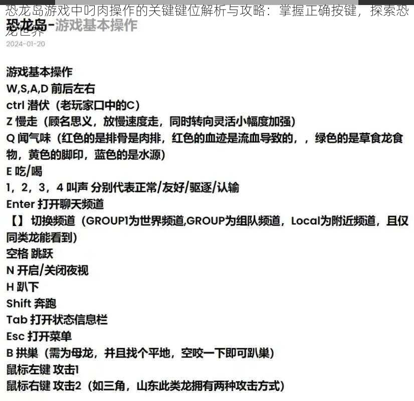 恐龙岛游戏中叼肉操作的关键键位解析与攻略：掌握正确按键，探索恐龙世界