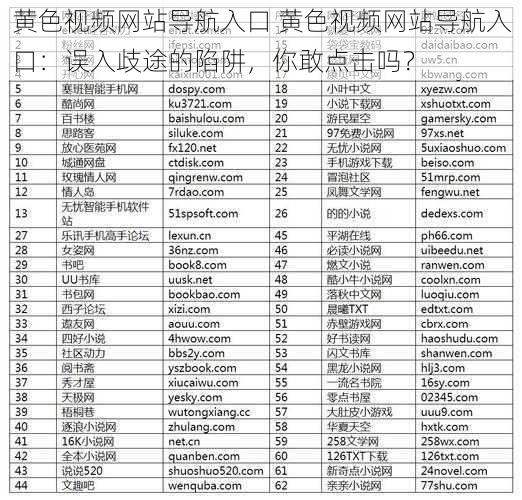 黄色视频网站导航入口 黄色视频网站导航入口：误入歧途的陷阱，你敢点击吗？