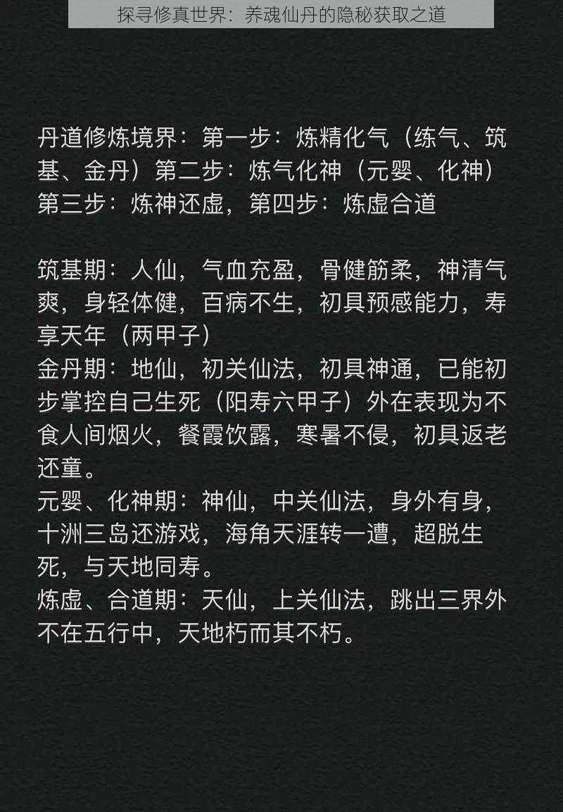 探寻修真世界：养魂仙丹的隐秘获取之道