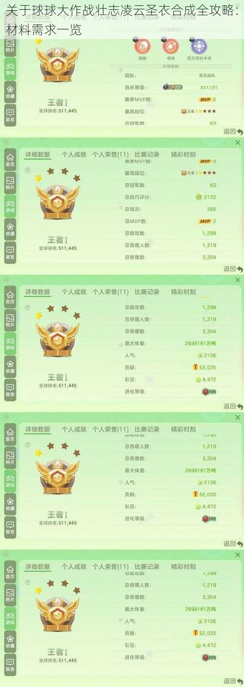 关于球球大作战壮志凌云圣衣合成全攻略：材料需求一览