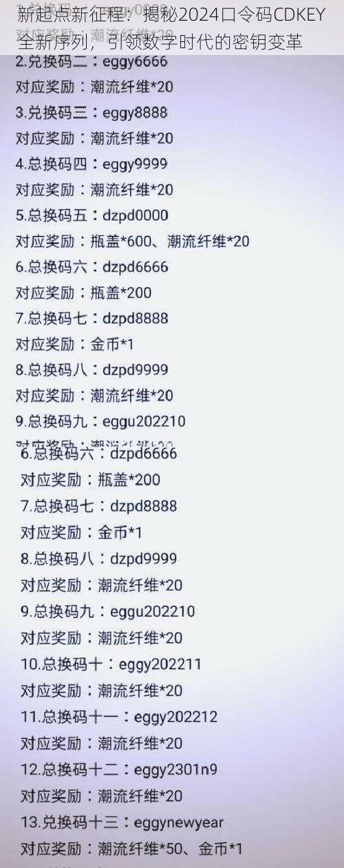 新起点新征程：揭秘2024口令码CDKEY全新序列，引领数字时代的密钥变革